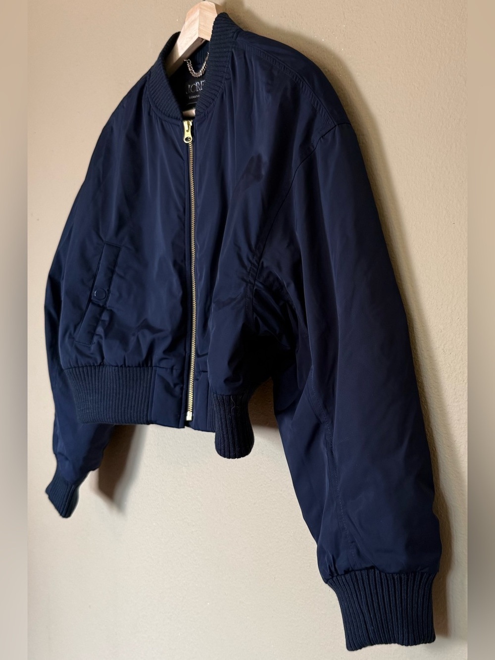 J. Crew Navy Blue Cropped Puffer Bomber Jacket w PrimaLoft® NWT Size Small - Picture 3 of 7